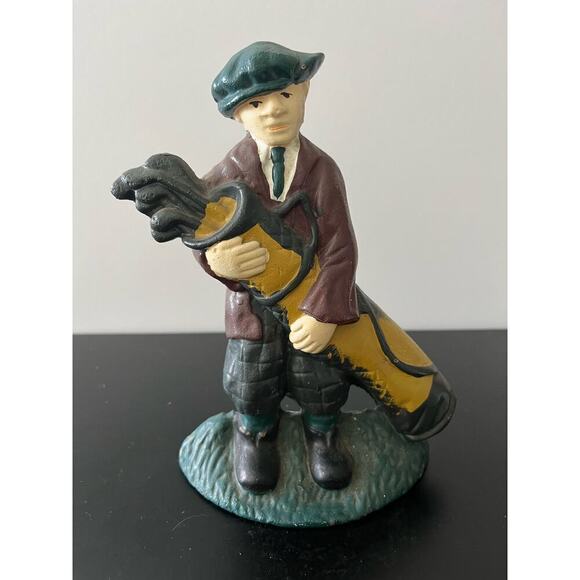 Vintage 8.5"Cast Iron Golf Caddy Doorstop Bookend Figure - Picture 1 of 6